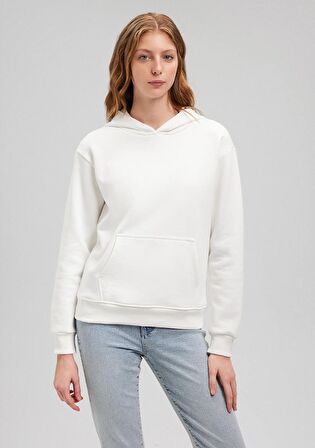 Mavi Kapüşonlu Beyaz Basic Sweatshirt 167299-70057