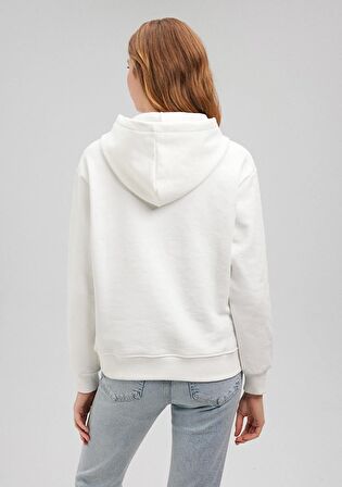 Mavi Kapüşonlu Beyaz Basic Sweatshirt 167299-70057