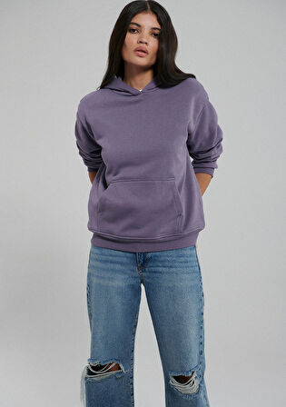 Mavi Kapüşonlu Mor Basic Sweatshirt 167299-70608