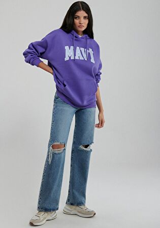 Mavi Logo Baskılı Kapüşonlu Mor Sweatshirt 1600361-70613