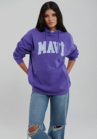 Mavi Logo Baskılı Kapüşonlu Mor Sweatshirt 1600361-70613