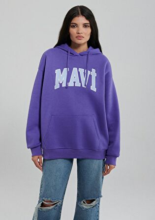 Mavi Logo Baskılı Kapüşonlu Mor Sweatshirt 1600361-70613