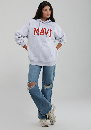 Mavi Logo Baskılı Gri Sweatshirt 1600361-85438