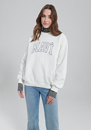 Mavi Logo Baskılı Beyaz Sweatshirt 1611192-70057