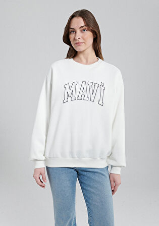 Mavi Logo Baskılı Beyaz Sweatshirt 1611192-70057