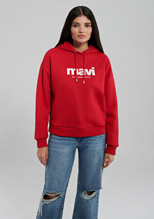 Mavi Logo Baskılı Kapüşonlu Kırmızı Sweatshirt 168334-35476