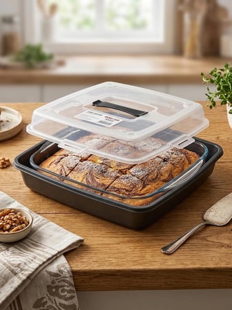Kare Kek Ve Börek Saklama Kabı 30x30 cm Tutacaklı Kilitli Kapaklı Pasta Poğaça Taşıma Kutusu Antrasit