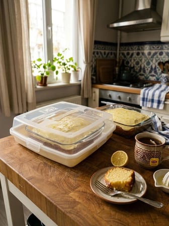 Kare Kek Ve Börek Saklama Kabı 30x30 cm Tutacaklı Kilitli Kapaklı Pasta Poğaça Taşıma Kutusu Krem 