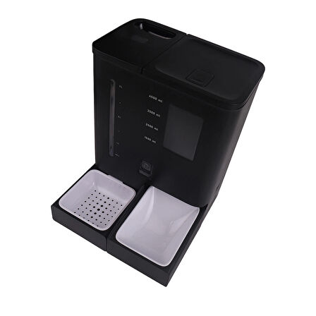 Yasomi DU-F03V SmartPaw+ 2si1 Arada 4L/5L Kapasiteli Pilli/Kablolu Akıllı Otomatik Mama ve Su Kabı (Siyah)