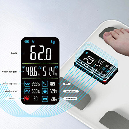 Yasomi ActiveScale FG1914 Dijital Baskül Yağ Su Kas Vücut Kitle Endeksi Kilo Ölçer Tartı