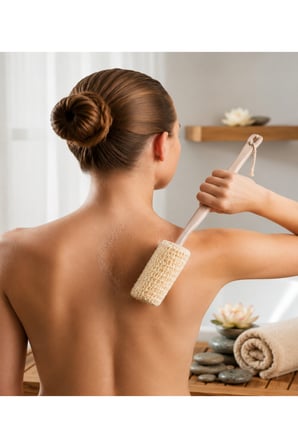 Lotus Banyo Lifi Uzun Saplı Süngerli Sırt Fırçası Duş ve Banyo Kesesi Vücut Temizleme Lifi