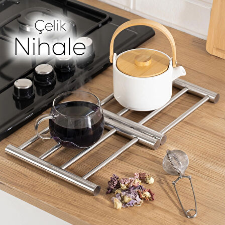 Porsima Ivo-KS162 Paslanmaz Çelik Nihale Açılır Tencere Tava Altlığı Metal Altlık