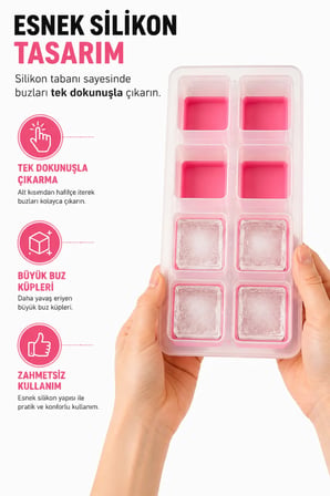Silikon Buz Kalıbı Büyük Kare Buz Küpleri Kolay Çıkarma Esnek Tabanlı Buz Yapma Kalıbı