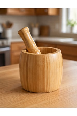 Bambu Havan ve Tokmak Seti – Ahşap Baharat Sarımsak ve Ot Ezici Mutfak Havanı