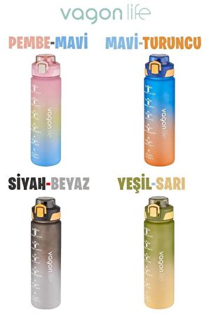 Vagonlife Motivasyon Su Matarası 1000Ml Siyah