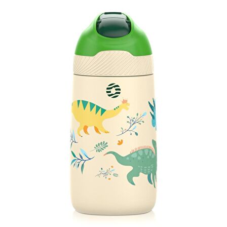 Vagonlife Çelik Pipetli Çocuk Termos Matara 350Ml Sarı Dinozor