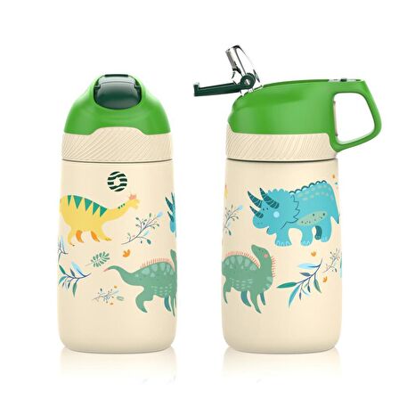 Vagonlife Çelik Pipetli Çocuk Termos Matara 350Ml Sarı Dinozor