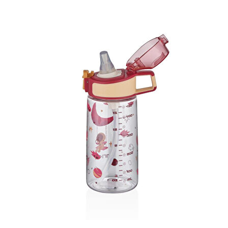 Vagonlife Tkk T3002 500ml Pipetli Kırmızı Astronot Desenli Tritan Matara