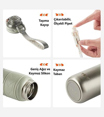 TKK Çelik Termos Matara 900Ml Gri Yeşil