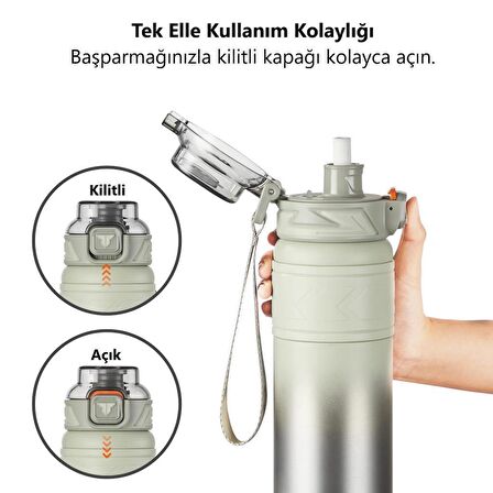 TKK Çelik Termos Matara 900Ml Gri Yeşil