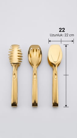 3'lü Gold Paslanmaz Çelik Servis Maşası Seti (Makarna, Salata ve Pasta Maşası)