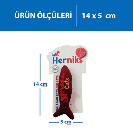 Herniks Matatabili Sesli Peluş Kumaş Kedi Oyuncağı - Fishy 14cm Bordo