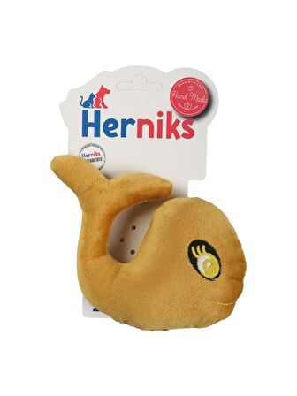 Herniks Sesli Kumaş Nakışlı Köpek Oyuncağı - Whali 15cm Sarı