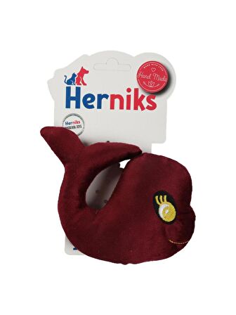 Herniks Sesli Kumaş Nakışlı Köpek Oyuncağı - Whali 15cm Bordo