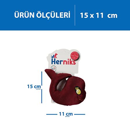 Herniks Sesli Kumaş Nakışlı Köpek Oyuncağı - Whali 15cm Bordo