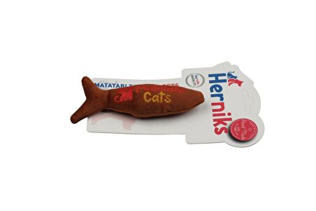 Herniks Matatabili Sesli Peluş Kumaş Kedi Oyuncağı - Fishy 14cm Kahverengi