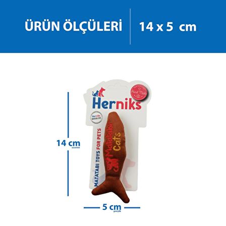 Herniks Matatabili Sesli Peluş Kumaş Kedi Oyuncağı - Fishy 14cm Kahverengi