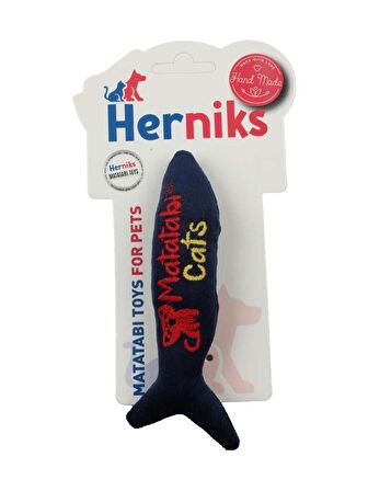 Herniks Matatabili Sesli Peluş Kumaş Kedi Oyuncağı - Fishy 14cm Lacivert