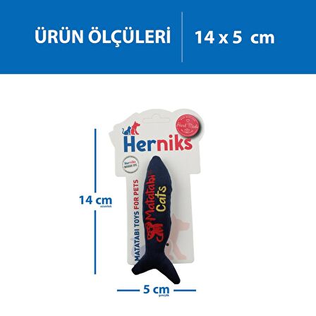 Herniks Matatabili Sesli Peluş Kumaş Kedi Oyuncağı - Fishy 14cm Lacivert