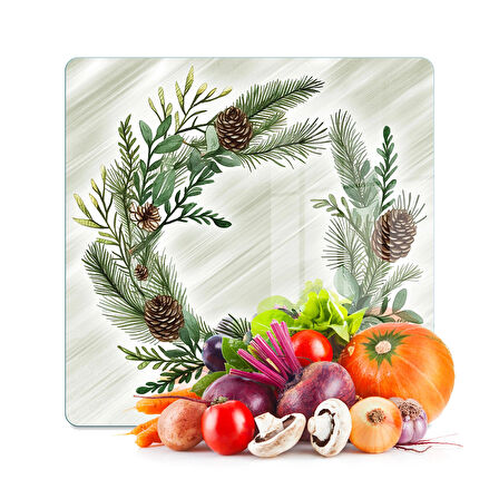Decovetro Cam Kesme Tahtası ve Sunumluk Kare Noel Yılbaşı Çelenk Desenli 30 x 30 cm
