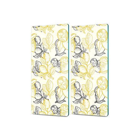 Decovetro Cam Kahve Sofra Sunum Tablası 2'li Set Vintage Limon Desenli