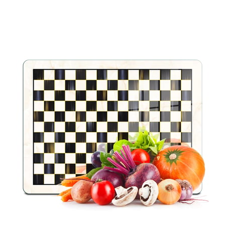 Decovetro Cam Kesme Tahtası ve Sunumluk MacKenzie Dama Desenli 25 x 35 cm