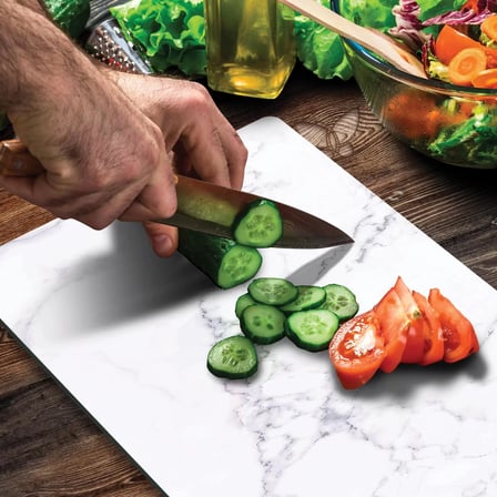 Decovetro Cam Kesme Tahtası ve Sunumluk Beyaz Mermer Desenli 25 x 35 Cm