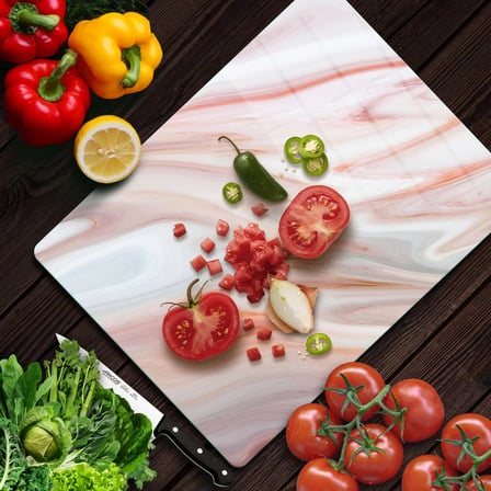 Decovetro Cam Kesme Tahtası ve Sunumluk Kırmızı Mermer Desenli 25 x 35 Cm
