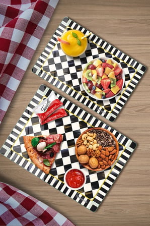 2'li Cam Kesme Tahtası ve Sunumluk MacKenzie Desenli 20 x 30 cm ve 25 x 35 cm