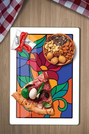 Vitray Çiçek Desenli Cam Kesme Tahtası ve Sunumluk 25 x 35 cm