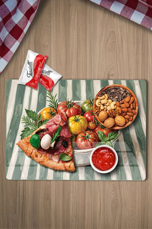Rustik Guaj Domates Natürmort Desenli Cam Kesme Tahtası ve Sunumluk 25 x 35 cm