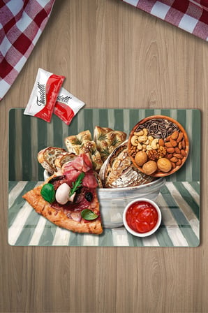 Rustik Guaj Ekmek Natürmort Desenli Cam Kesme Tahtası ve Sunumluk 25 x 35 cm