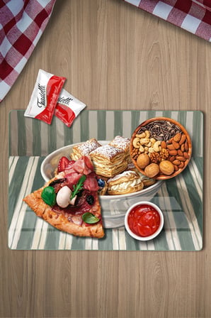 Rustik Guaj Pasta Tatlı Tabağı Desenli Cam Kesme Tahtası ve Sunumluk 25 x 35 cm