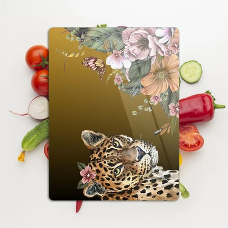 Decovetro Cam Kesme Tahtası ve Sunumluk Tropik Leopar Desenli 20 x 30 cm