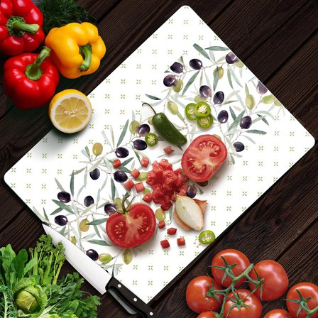 Decovetro Cam Kesme Tahtası ve Sunumluk Zeytin Desenli 20 x 30 cm