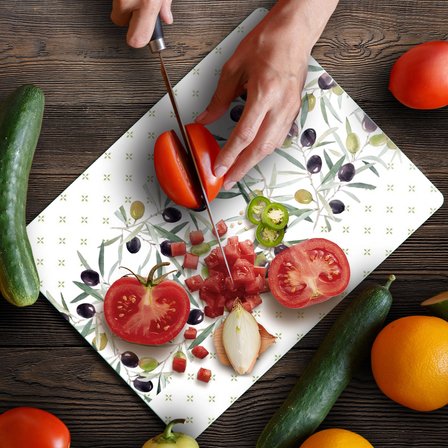 Decovetro Cam Kesme Tahtası ve Sunumluk Zeytin Desenli 20 x 30 cm