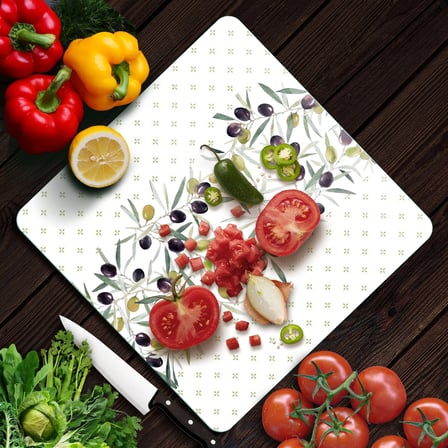 Decovetro Cam Kesme Tahtası ve Sunumluk Kare Zeytin Desenli 30 x 30 cm