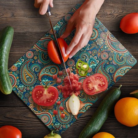 Decovetro Cam Kesme Tahtası ve Sunumluk Şal Desenli 20 x 30 cm