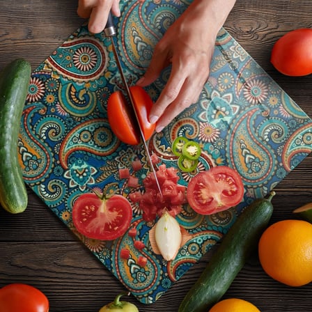 Decovetro Cam Kesme Tahtası ve Sunumluk Kare Şal Desenli 30 x 30 cm