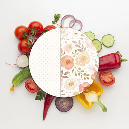 Decovetro Cam Kesme Tahtası ve Sunumluk Yuvarlak Flower & Points Desenli 30 x 30 cm